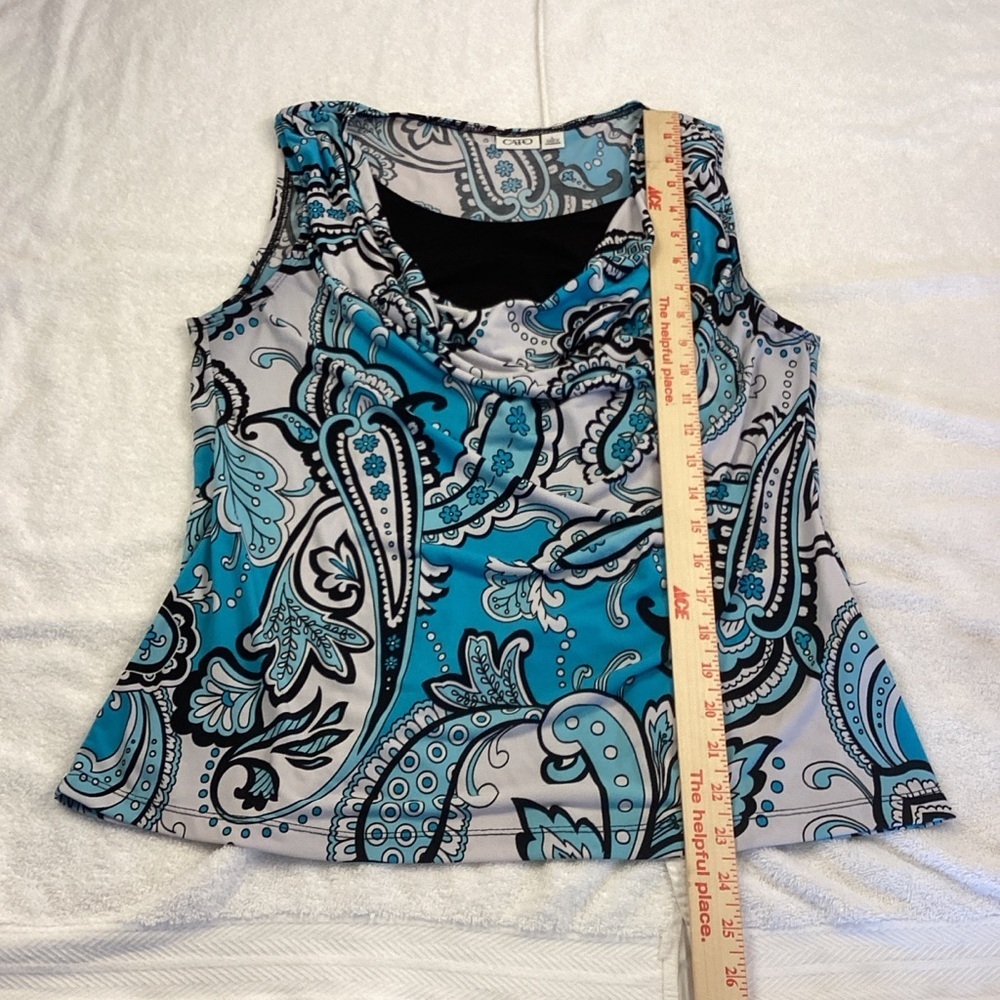 Cato Turquoise and Black Paisley Blouse Sz L - Picture 10 of 10